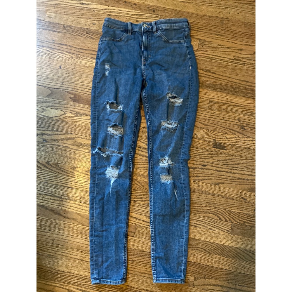 H&M Divided High Waisted Skinny Jeans Womens‎ 4 Blue Distressed Ripped Denim